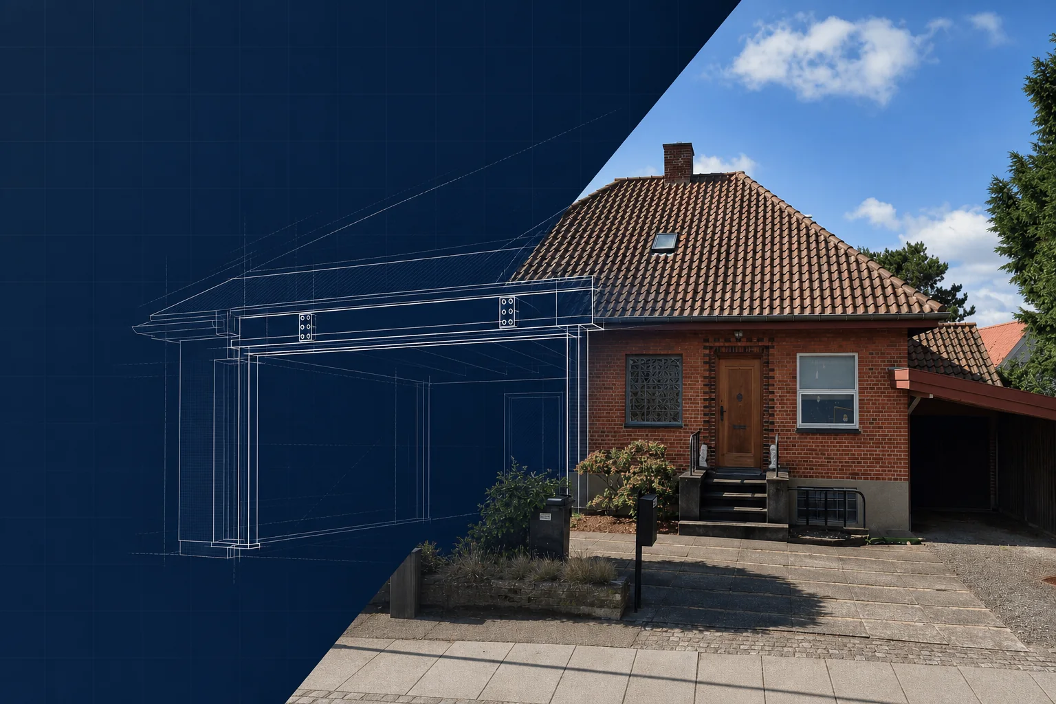 Existing Railtek house combined with a structural drawing of a supported wall opening